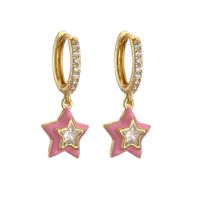 1 Pair Sweet Star Enamel Inlay Copper Zircon Earrings main image 4