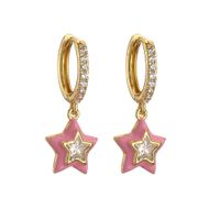 1 Paire Sucré Star Émail Incruster Le Cuivre Zircon Des Boucles D'oreilles main image 4