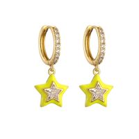 1 Pair Sweet Star Enamel Inlay Copper Zircon Earrings sku image 3