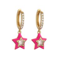 1 Pair Sweet Star Enamel Inlay Copper Zircon Earrings sku image 5