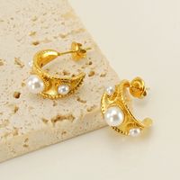 1 Pair Vintage Style Solid Color Plating Inlay 304 Stainless Steel Artificial Pearls 18K Gold Plated Ear Studs main image 1