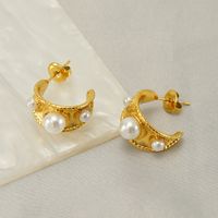 1 Pair Vintage Style Solid Color Plating Inlay 304 Stainless Steel Artificial Pearls 18K Gold Plated Ear Studs main image 3