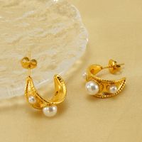1 Pair Vintage Style Solid Color Plating Inlay 304 Stainless Steel Artificial Pearls 18K Gold Plated Ear Studs main image 4