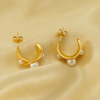 1 Pair Vintage Style Solid Color Plating Inlay 304 Stainless Steel Artificial Pearls 18K Gold Plated Ear Studs main image 2