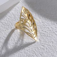 304 Stainless Steel 14K Gold Plated Casual Simple Style Plating Hollow Out Leaves Open Rings main image 6