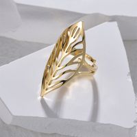 304 Stainless Steel 14K Gold Plated Casual Simple Style Plating Hollow Out Leaves Open Rings main image 4