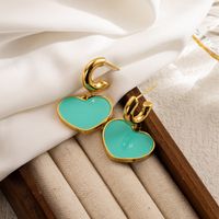 1 Pair Cute Sweet Solid Color Square Heart Shape Enamel Plating Stainless Steel Gold Plated Drop Earrings sku image 1