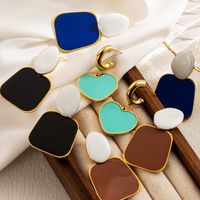 1 Pair Cute Sweet Solid Color Square Heart Shape Enamel Plating Stainless Steel Gold Plated Drop Earrings main image 1