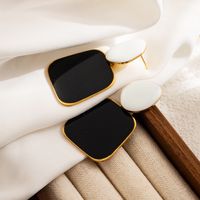 1 Pair Cute Sweet Solid Color Square Heart Shape Enamel Plating Stainless Steel Gold Plated Drop Earrings main image 3