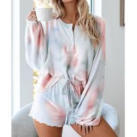 Home Women's Casual Tie Dye Polyester Printing Patchwork Contrast Binding Pajama Sets main image 6