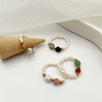 Elegant Simple Style Round Pearl Beads Natural Stone Freshwater Pearl Haematite Wholesale Rings main image 1
