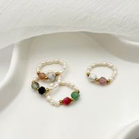 Elegant Simple Style Round Pearl Beads Natural Stone Freshwater Pearl Haematite Wholesale Rings main image 3