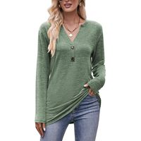 Women's T-shirt Long Sleeve T-shirts Button Casual Solid Color main image 4