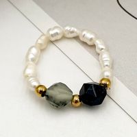 Elegant Simple Style Round Pearl Beads Natural Stone Freshwater Pearl Haematite Wholesale Rings sku image 1