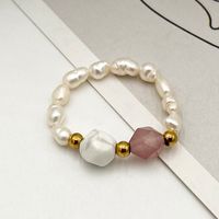 Elegant Simple Style Round Pearl Beads Natural Stone Freshwater Pearl Haematite Wholesale Rings sku image 4