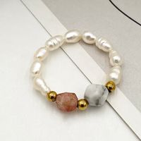 Elegant Simple Style Round Pearl Beads Natural Stone Freshwater Pearl Haematite Wholesale Rings sku image 2