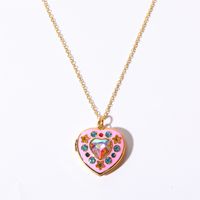 Cute Heart Shape Copper Plating Inlay Zircon 18k Gold Plated Pendant Necklace sku image 1