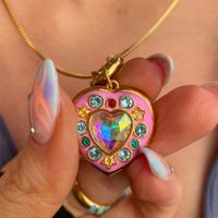 Cute Heart Shape Copper Plating Inlay Zircon 18k Gold Plated Pendant Necklace main image 5