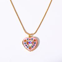 Cute Heart Shape Copper Plating Inlay Zircon 18k Gold Plated Pendant Necklace sku image 3