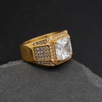 Glam Square Stainless Steel Inlay Artificial Gemstones Men's Rings main image 5