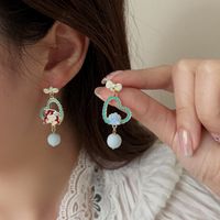 1 Pair Ig Style Cute Human Heart Shape Shell Enamel Plating Inlay Alloy Artificial Pearls Drop Earrings Ear Cuffs main image 2