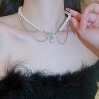 Fairy Style Bow Knot Artificial Diamond Artificial Pearl Alloy Wholesale Pendant Necklace main image 2