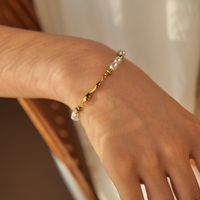 Simple Style Round Stainless Steel Beaded Titanium Steel 18k Gold Plated Bracelets main image 2