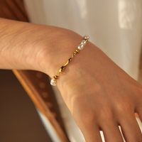 Simple Style Round Stainless Steel Beaded Titanium Steel 18k Gold Plated Bracelets main image 5