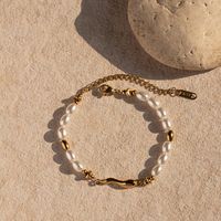 Simple Style Round Stainless Steel Beaded Titanium Steel 18k Gold Plated Bracelets main image 3