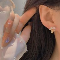 1 Pair Cute Simple Style Flower Plating Inlay Copper Zircon 14k Gold Plated Ear Studs main image 4