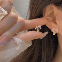1 Pair Cute Simple Style Flower Plating Inlay Copper Zircon 14k Gold Plated Ear Studs main image 5