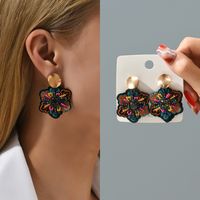 1 Pair Ethnic Style Flower Embroidery Beaded Resin Zinc Alloy Handmade Dangling Earrings main image 3
