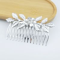 Fashion Leaf Flower Metal Plating Inlay Artificial Gemstones Hair Combs 1 Piece sku image 1
