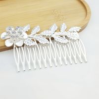 Fashion Leaf Flower Metal Plating Inlay Artificial Gemstones Hair Combs 1 Piece sku image 4
