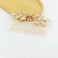 Fashion Leaf Flower Metal Plating Inlay Artificial Gemstones Hair Combs 1 Piece sku image 6