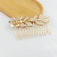 Fashion Leaf Flower Metal Plating Inlay Artificial Gemstones Hair Combs 1 Piece sku image 3