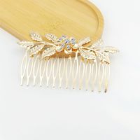 Fashion Leaf Flower Metal Plating Inlay Artificial Gemstones Hair Combs 1 Piece sku image 2