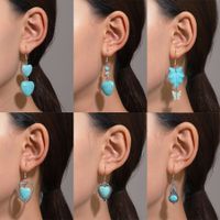 1 Pair Vintage Style Heart Shape Inlay Alloy Turquoise Silver Plated Drop Earrings main image 3