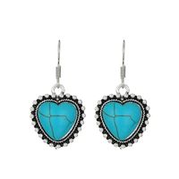 1 Pair Vintage Style Heart Shape Inlay Alloy Turquoise Silver Plated Drop Earrings sku image 24