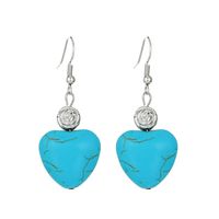 1 Pair Vintage Style Heart Shape Inlay Alloy Turquoise Silver Plated Drop Earrings sku image 16
