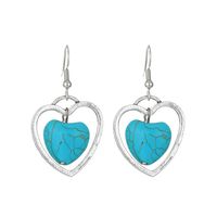 1 Pair Vintage Style Heart Shape Inlay Alloy Turquoise Silver Plated Drop Earrings sku image 23