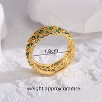 Basic Vintage Style Luxurious Lines Grid Sparkly Copper Criss Cross Hollow Out Inlay Zircon 18k Gold Plated Wide Band Rings Rings main image 4