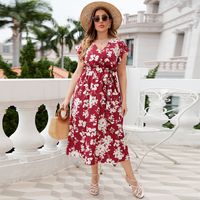 Swing Dress Casual V Neck Belt Short Sleeve Flower Midi Dress Daily Street main image 1