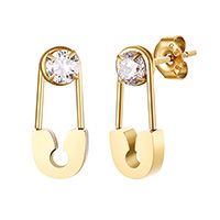 1 Pair Simple Style Solid Color Plating Inlay 201 Stainless Steel Zircon Gold Plated Earrings main image 4