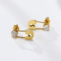 1 Pair Simple Style Solid Color Plating Inlay 201 Stainless Steel Zircon Gold Plated Earrings main image 5