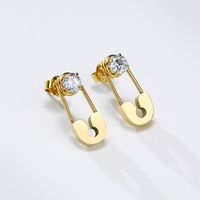 1 Pair Simple Style Solid Color Plating Inlay 201 Stainless Steel Zircon Gold Plated Earrings main image 1