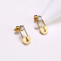 1 Pair Simple Style Solid Color Plating Inlay 201 Stainless Steel Zircon Gold Plated Earrings main image 7