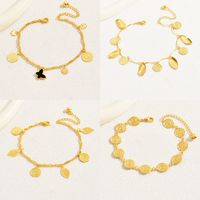 Simple Style Leaves Coin Butterfly 18k Gold Plated Copper Wholesale Anklet main image 1