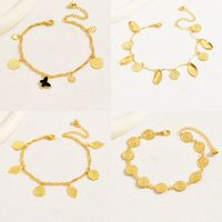 Simple Style Leaves Coin Butterfly 18k Gold Plated Copper Wholesale Anklet main image 11