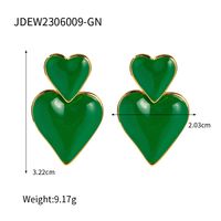 1 Pair Retro Heart Shape Enamel Plating Stainless Steel 18k Gold Plated Drop Earrings sku image 2